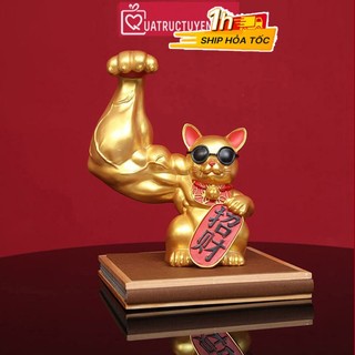 Mèo thần tài vàng tay cơ bắp 23/33 cm Đại Chiêu Tài - Mèo thần tài tay to may mắn