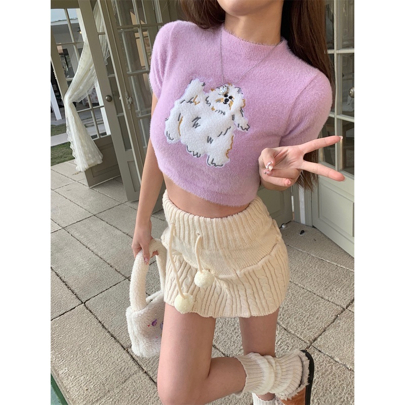 Áo sweater Mềm Mại Tay Ngắn Lưng Cao Nhiều Màu Dễ Phối Đồ Cho Cún Cưng