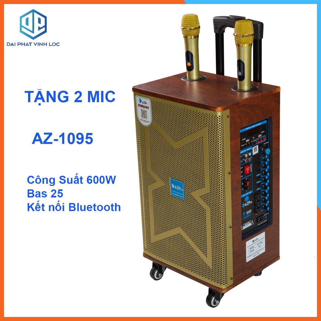 Loa Kéo Karaoke Công Suất Lớn 600W| Loa Kéo AZ-1095 Bas25| Loa Kéo Bluetooth Đọc Được Usb Tặng 2 Mic Không Dây
