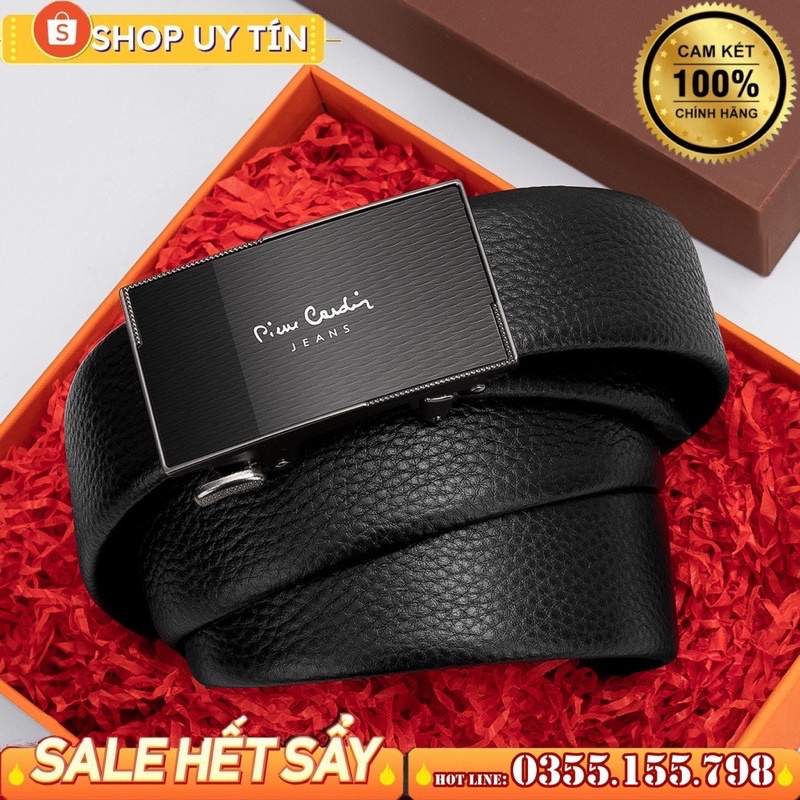 thắt lưng pierre cardin mặt kính logo xanh 42bk