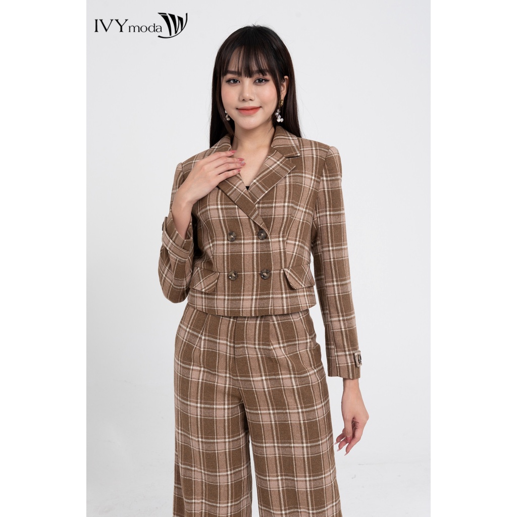 Áo blazer dạ họa tiết kẻ nữ IVY moda MS 67M8234