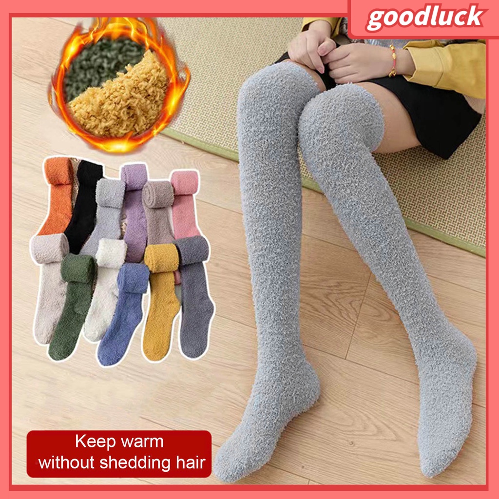 1 Đôi Tất Lông Cừu San Hô Dày Dài Qua Gối Màu Trơn Giữ Ấm Mùa Thu Đông Phong Cách Nhật Bản Cho Nữ