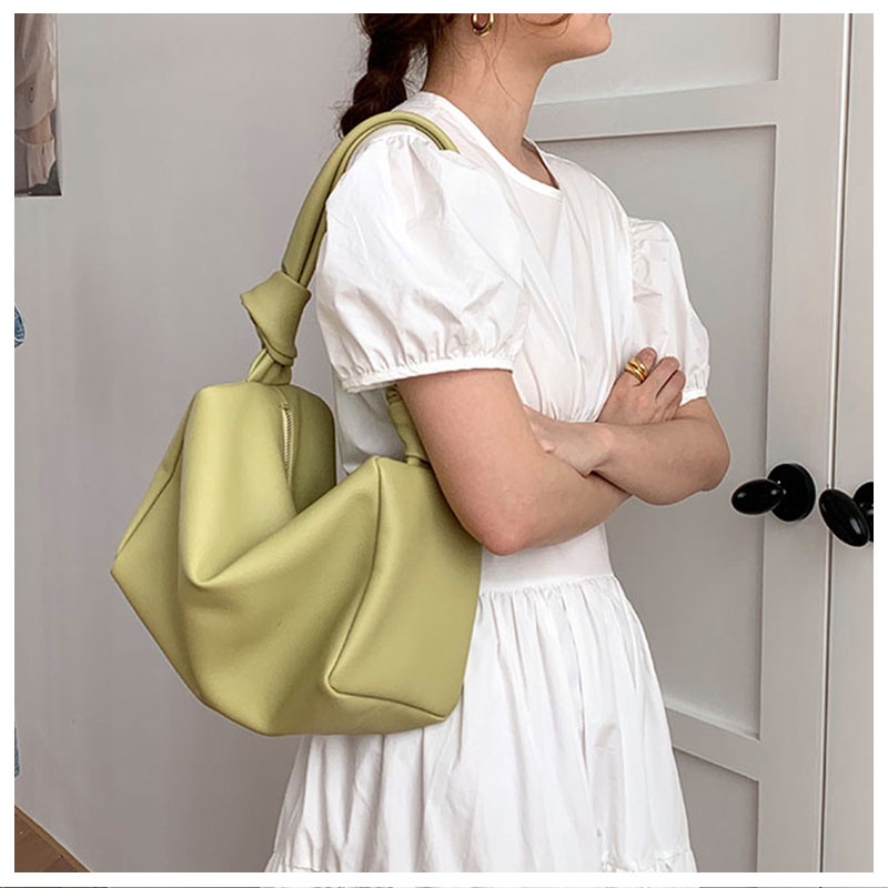 Mischa Túi Xách Da PU Mềm Màu Trơn Thắt Nút Dễ Phối Đồ Thời Trang niche