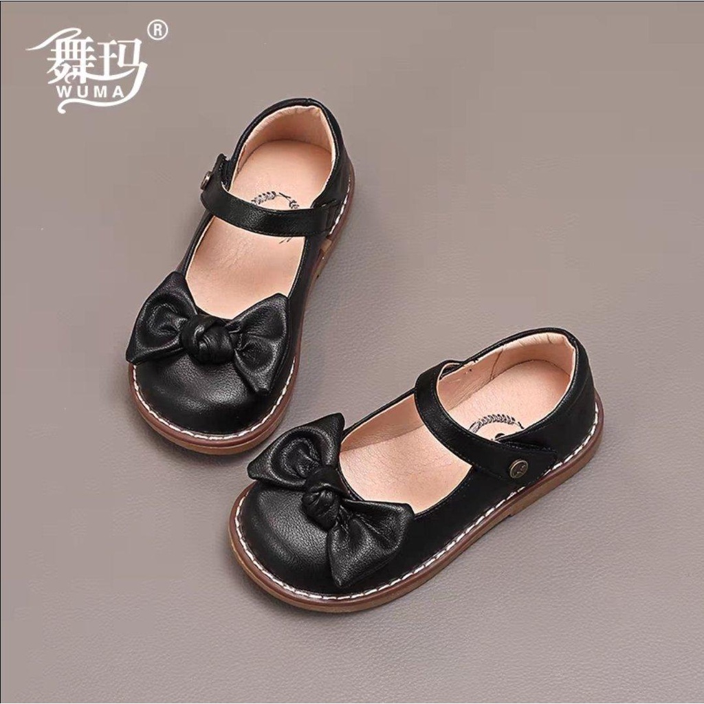 GIẦY BÚP BÊ DA THẬT HIỆU WUMA MẪU NƠ ĐEN
