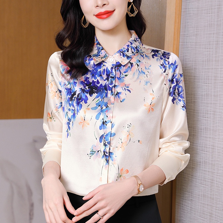 Áo Sơ Mi Lụa Satin Tay Dài In Hoa Thời Trang Mùa Xuân 2023