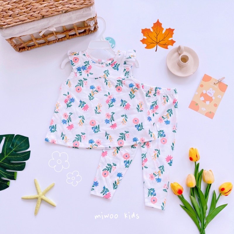 Đồ bộ áo babydoll quần dài bé gái Miwoo xuất Nhật