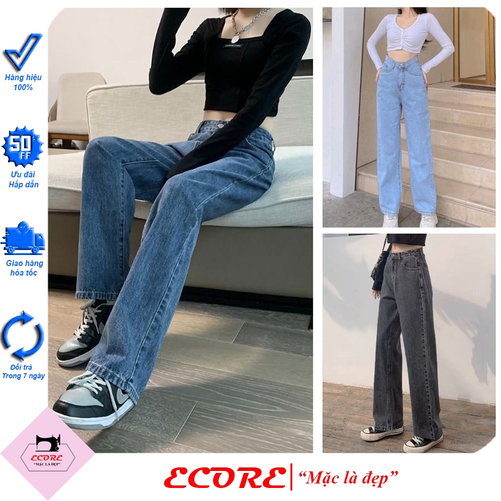 Quần jean nữ ống rộng, Quần bò ống suông QN23 2023 Trend
