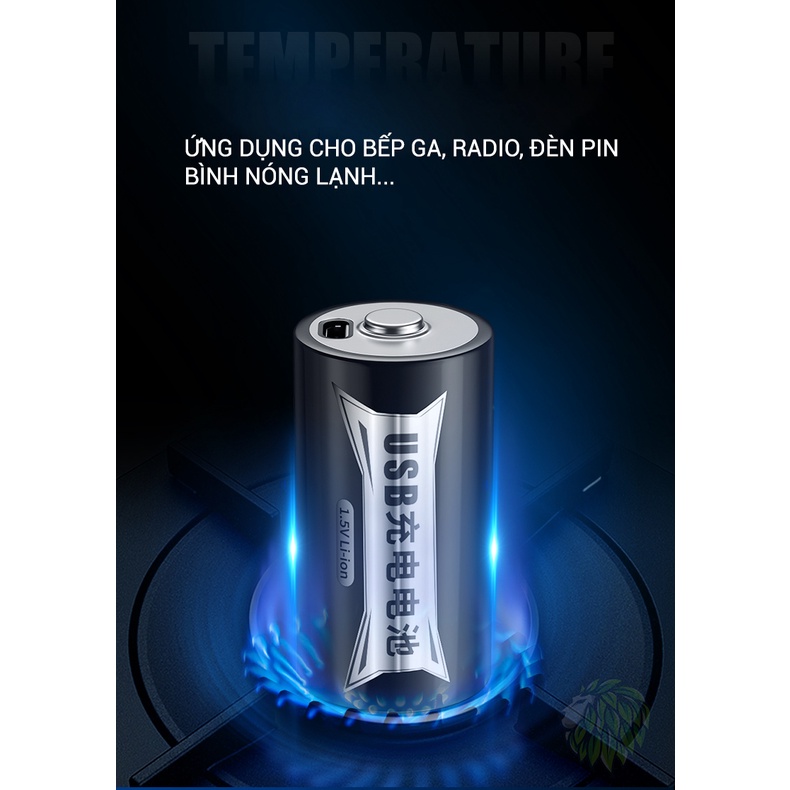 Pin đại sạc cổng USB Doublepow size D 1.5V 5625mWh Lithium-ion Cho Bếp Ga, Đèn Pin, Thiết Bị Công Nghiệp
