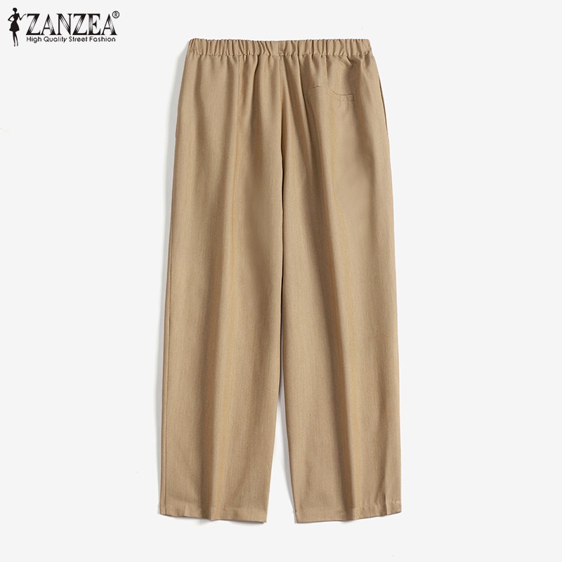 Quần dài ZANZEA lưng cao màu trơn thời trang đi biển cho nữ