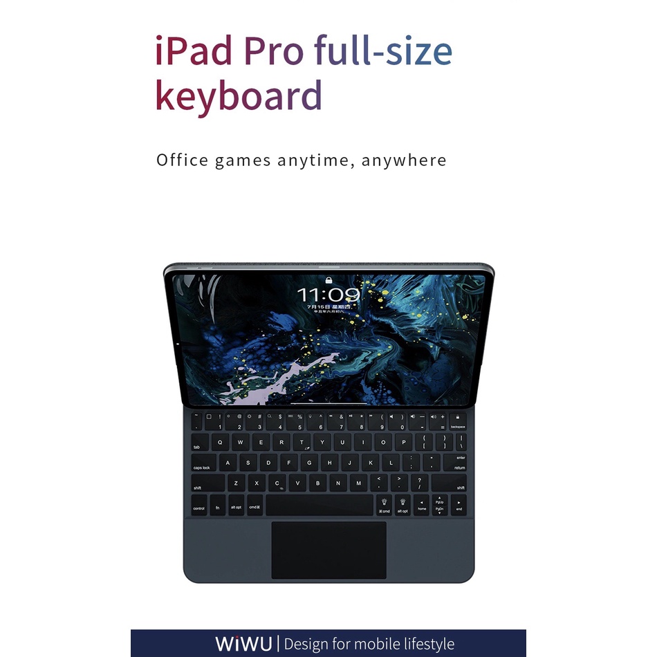 Bao bàn phím Wiwu Magic Keyboard MK109 cho Ipad  10.9", 11", 12.9" có cảm ứng nguồn hiển thị pin thời gian thực