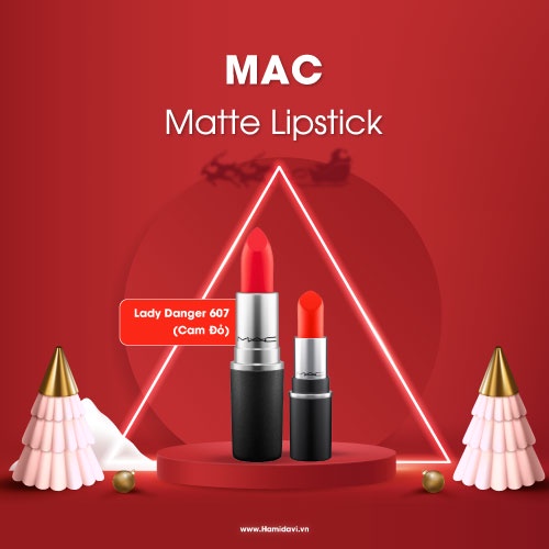 Son MAC ruby woo đỏ cam + đỏ hồng son lì dưỡng môi ẩm lâu trôi