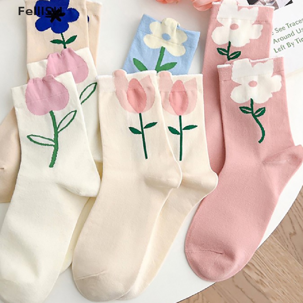 1 Đôi Vớ Cổ Trung Thoáng Khí In Họa Tiết Hoạt Hình Dễ Thương Thời Trang Cho Nữ 439br