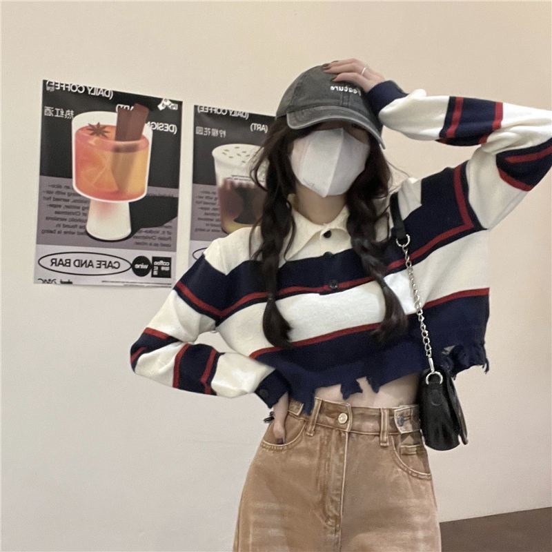 Áo thun dáng ngắn tay dài kẻ sọc ngang thời trang cho nữ VEN022 | BigBuy360 - bigbuy360.vn