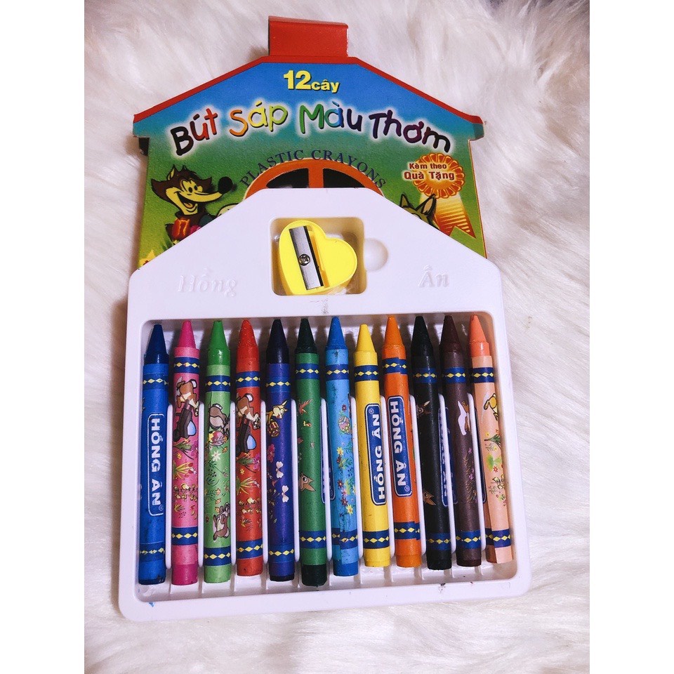 Bút sáp màu thơm 1 bộ 12 cây màu kèm đồ chuốt