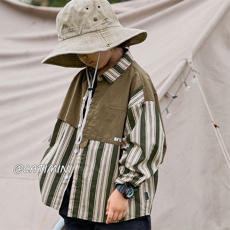 CATIMINI Áo Sơ Mi Tay Dài Họa Tiết Kẻ Sọc Thời Trang Xuân Thu Cho Bé Trai