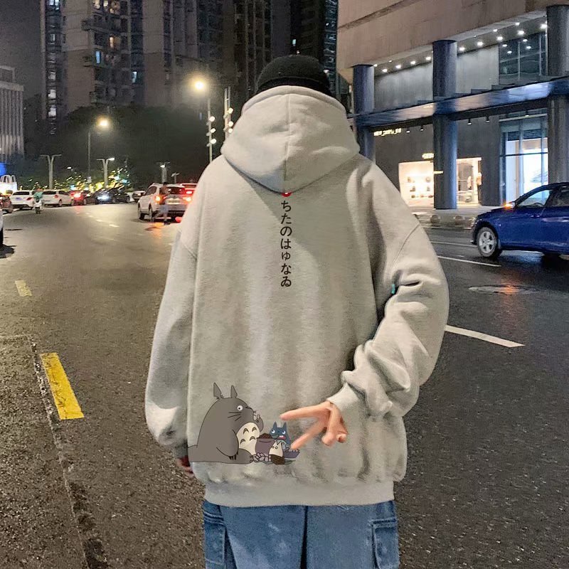 Áo Hoodie Cotton Dày Dáng Rộng In Hình Totoro Phong Cách Nhật Bản Thời Trang Cho Nam 4 Màu Tùy Chọn Size M-8XL
