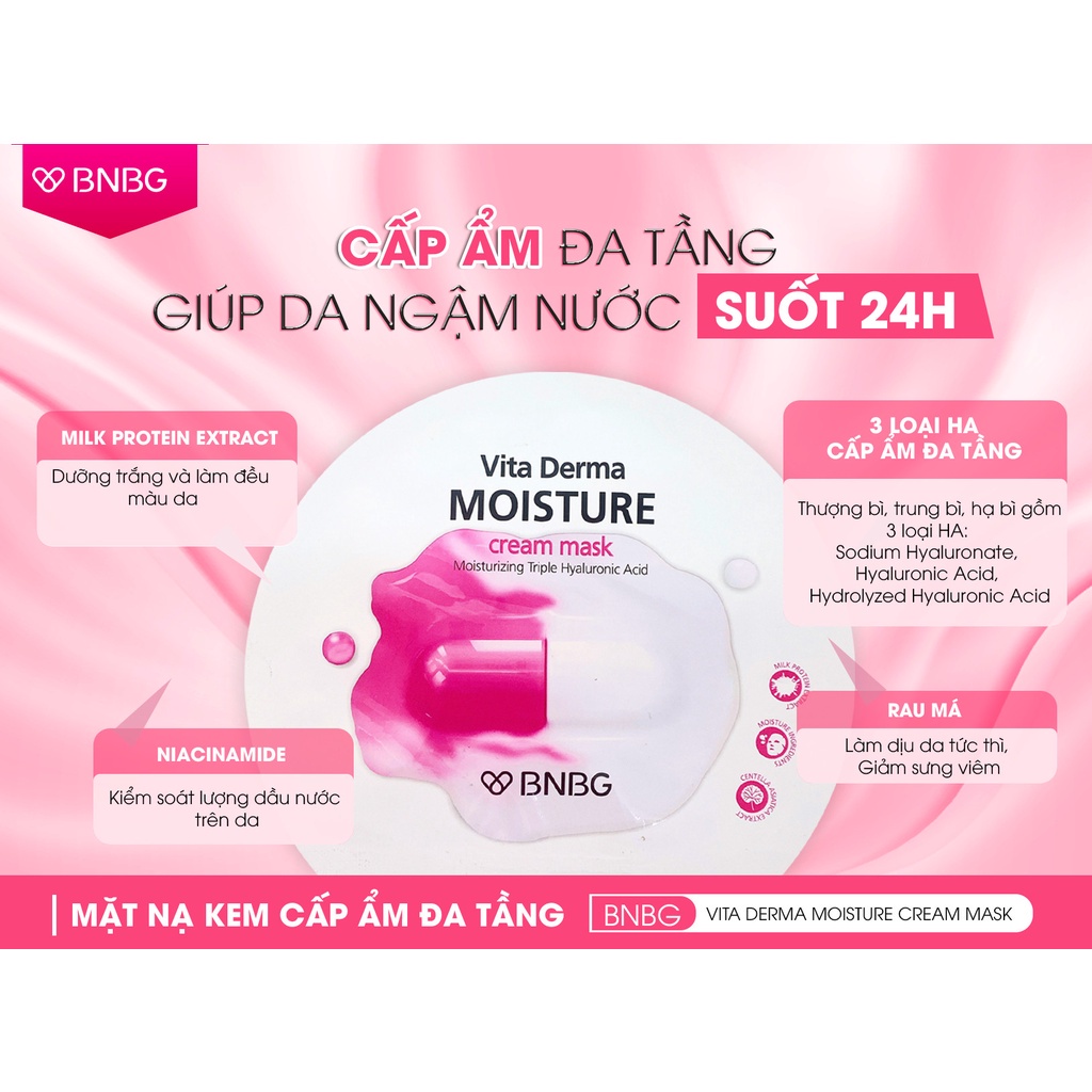 Mặt Nạ Dạng Kem Dưỡng Da Ẩm Mịn, Giúp Da Trắng Hồng BNBG Vita Derma Moisture Cream Mask 30ml