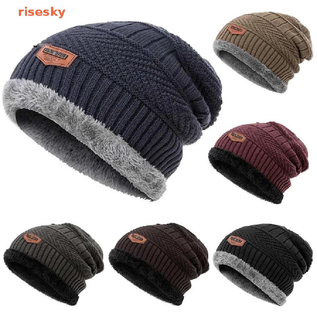 Mũ Beanie Dệt Kim Chất Liệu Cotton Dày Dặn Thời Trang Mùa Đông Cho Nam Giới