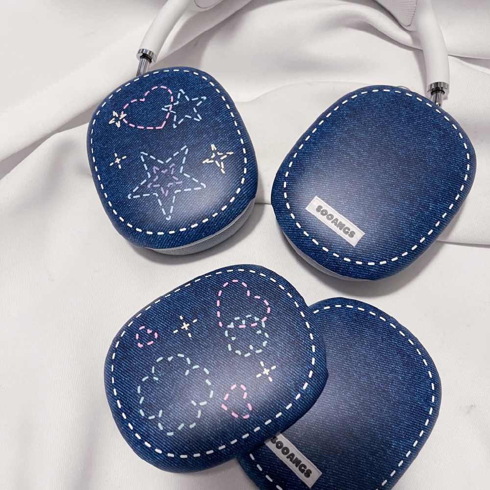 Vỏ Bảo Vệ Hộp Sạc Tai Nghe Airpods Max Chất Liệu Denim Cứng Phong Cách Hàn Quốc