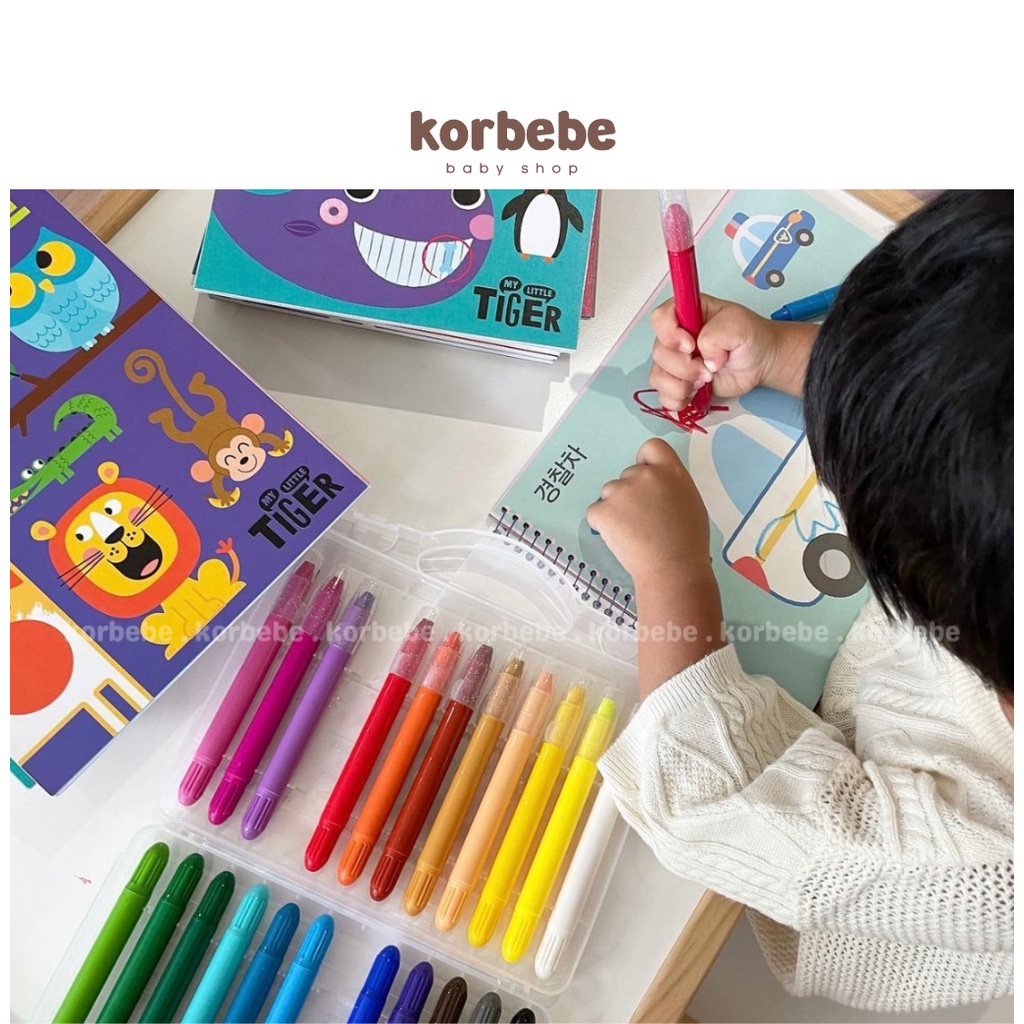 Bút màu lụa mềm cho bé 12 24 màu Silky Crayons Colors 3in1 My Little Tiger Hàn Quốc