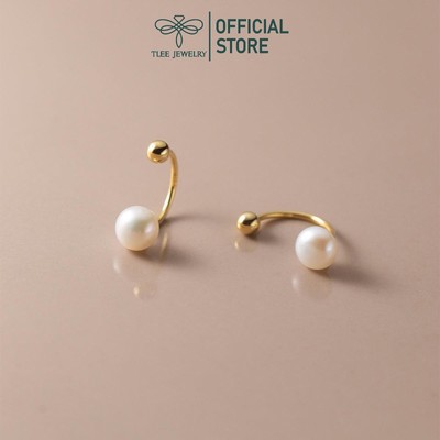 Khuyên tai bạc nữ TLEE trai cong chốt ren vặn nữ tính TLEE JEWELRY B0380