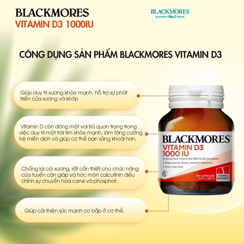 Viên uống vitamin D3 1000IU Blackmores Úc 60 viên