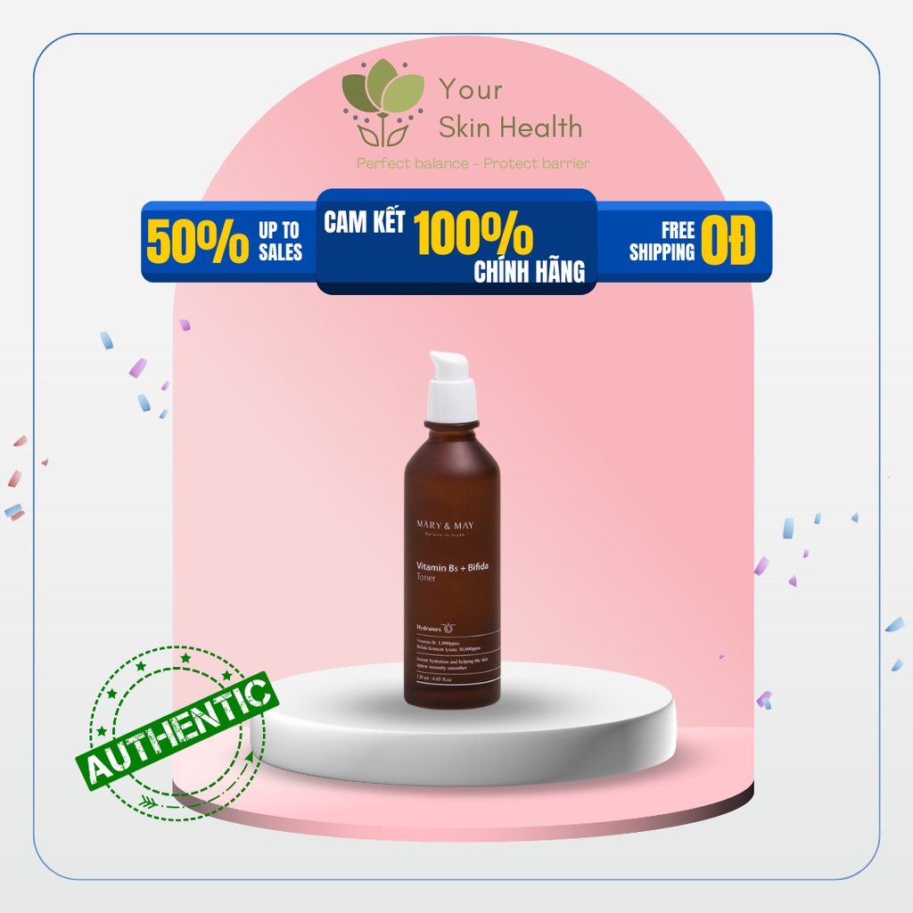 Nước cân bằng cấp ẩm phục hồi và sáng da Mary&May Vitamine B5 + Bifida Toner 120ml