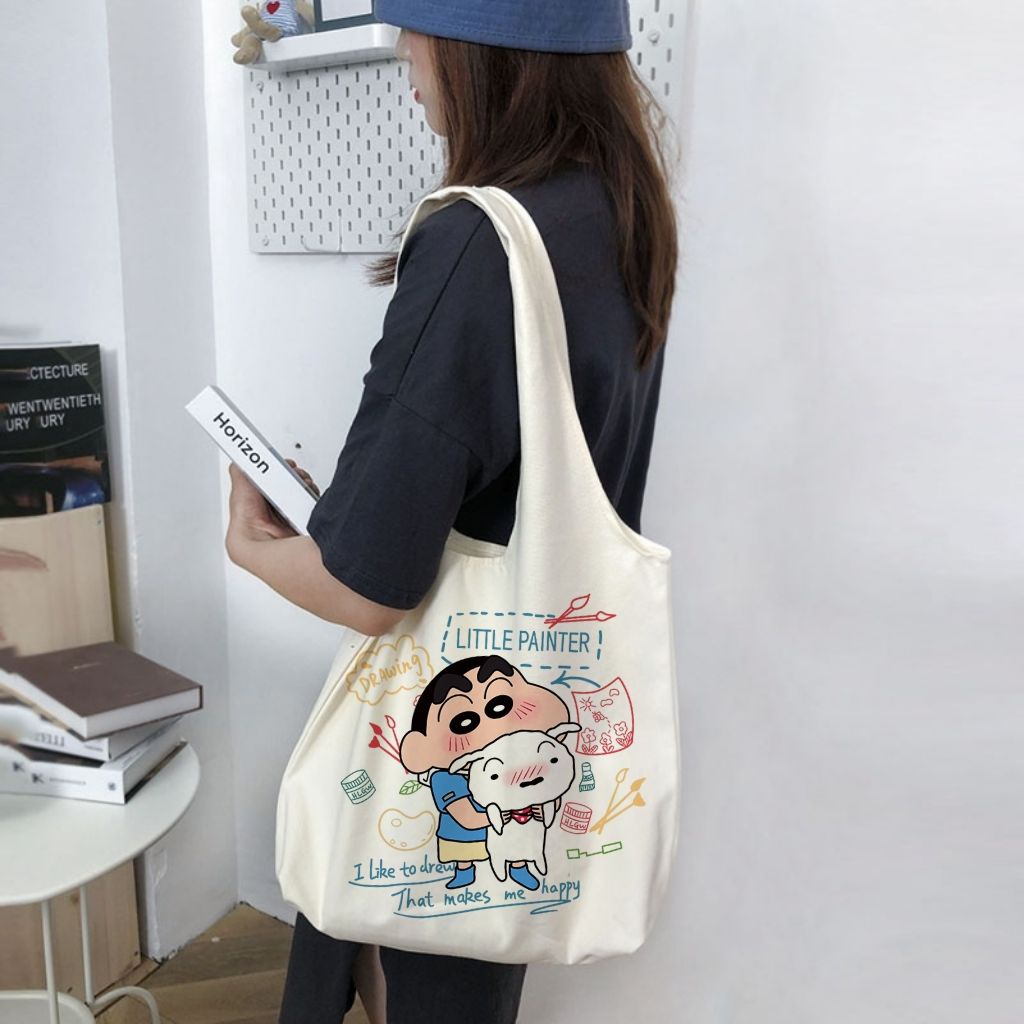 Túi Đeo Vai Vải Canvas In Hoạt Hình Cậu Bé Bút Chì Shin-Chan Thời Trang 2023 Cho Học Sinh