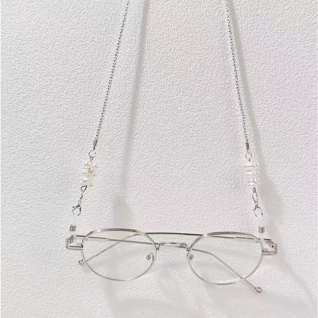 Dây Đeo Mắt Kính Bằng Hợp Kim Bạc Hình Gấu Trắng Hoạt Hình Phong Cách Hàn Quốc Đơn Giản