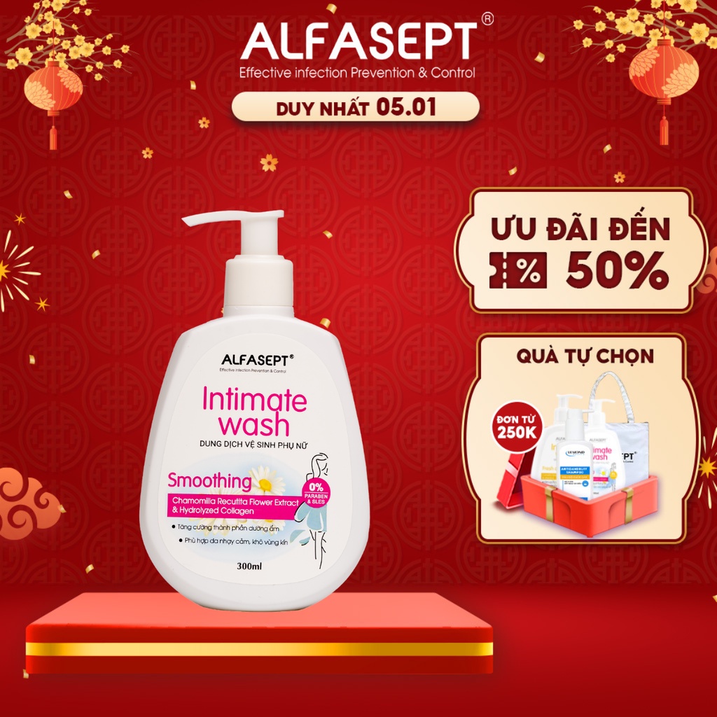Dung Dịch Vệ Sinh Phụ Nữ ALFASEPT INTIMATE WASH SMOOTHING Chiết Xuất Cúc