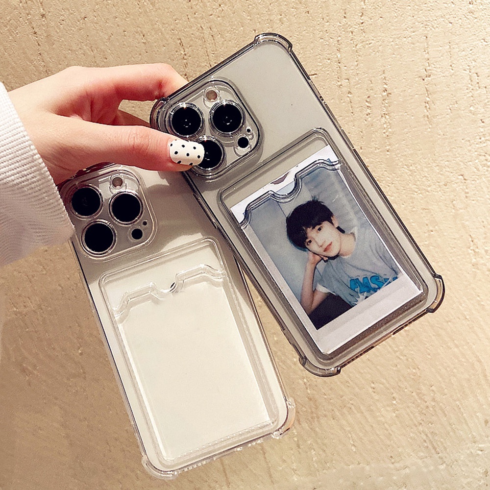 Ốp điện thoại trong suốt đựng thẻ siêu mỏng cho iPhone 11 15 14 Pro Max 12 13Promax X Xs 14plus 8 7 Plus SE Ốp lưng TPU mềm chống bẩn