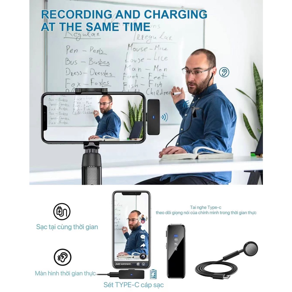 Khử tiếng ồn micrô không dây để phát trực tiếp và quay video