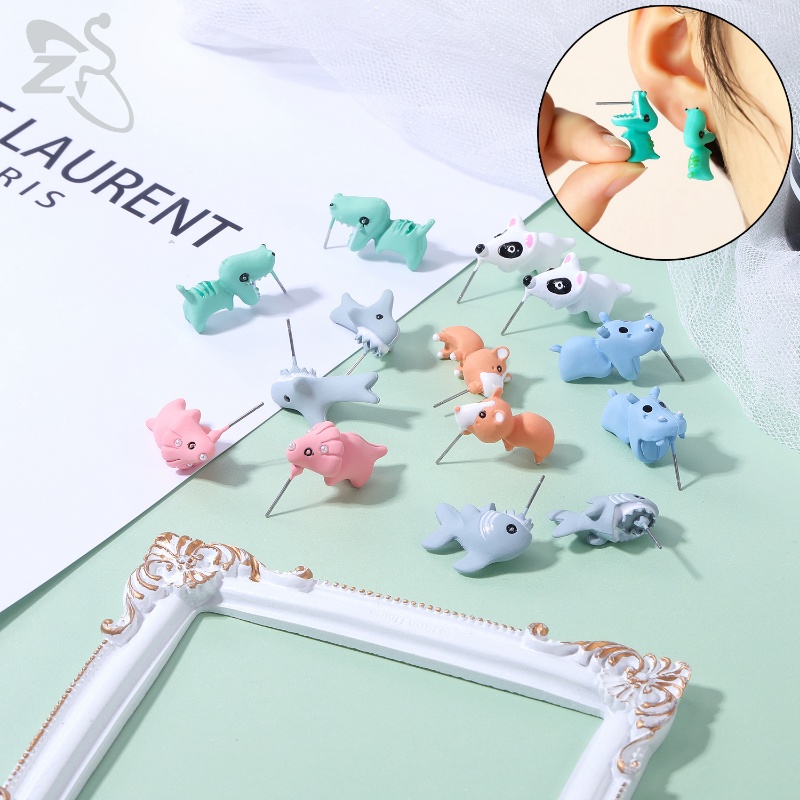 Khuyên Tai Hình Khủng Long / Cá Mập 3D Mini Bằng Nhựa Resin Dễ Thương