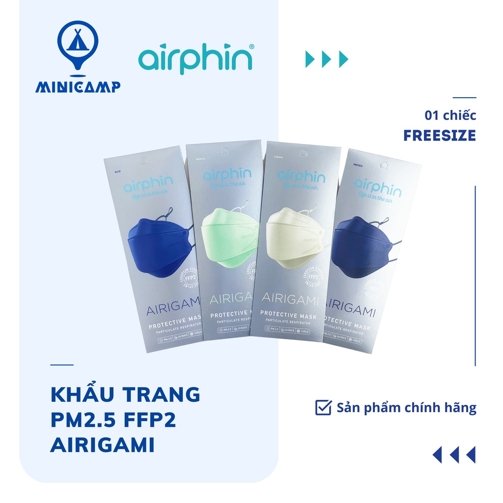 Khẩu trang chống ô nhiễm, bụi mịn PM2.5 FFP2 AIRIGAMI  | freesize, nhiều màu