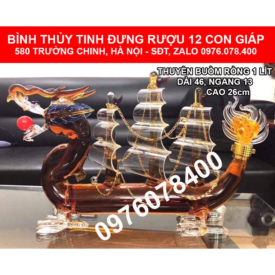 Bình Thủy Tinh Đựng Rượu Thuyền Buồm Rồng 1 Lít – Bộ 12 Con Giáp Cao Cấp , CG-13