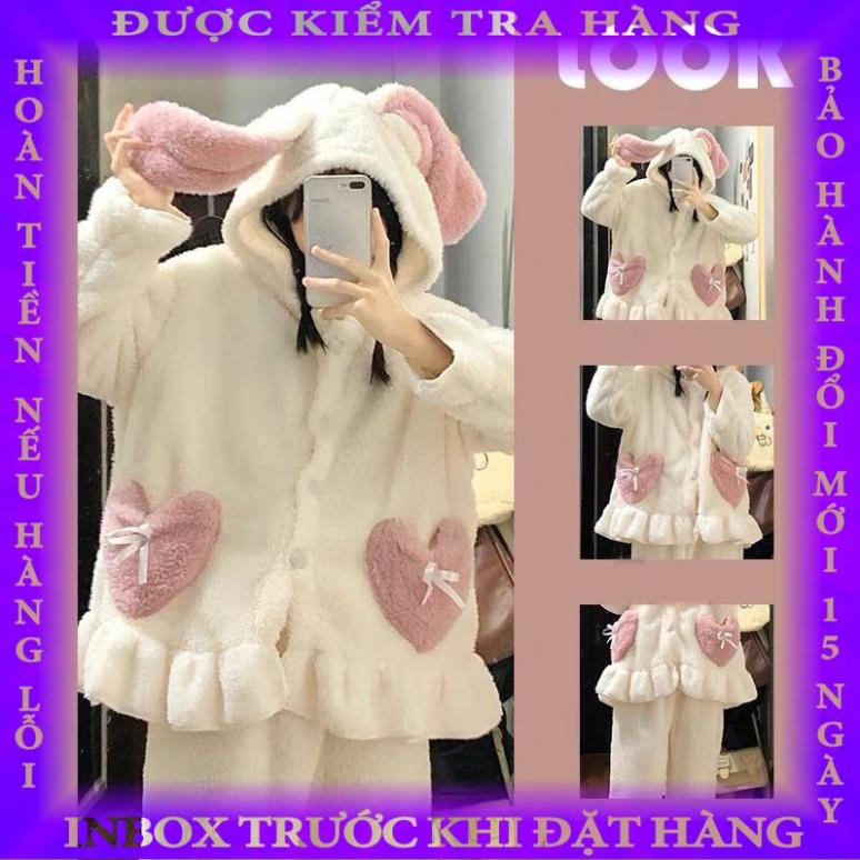 Bộ đồ ngủ lông tai thỏ form rộng chất liệu lông mịn màng ấm áp kiểu dáng dễ thương hot trend letuan