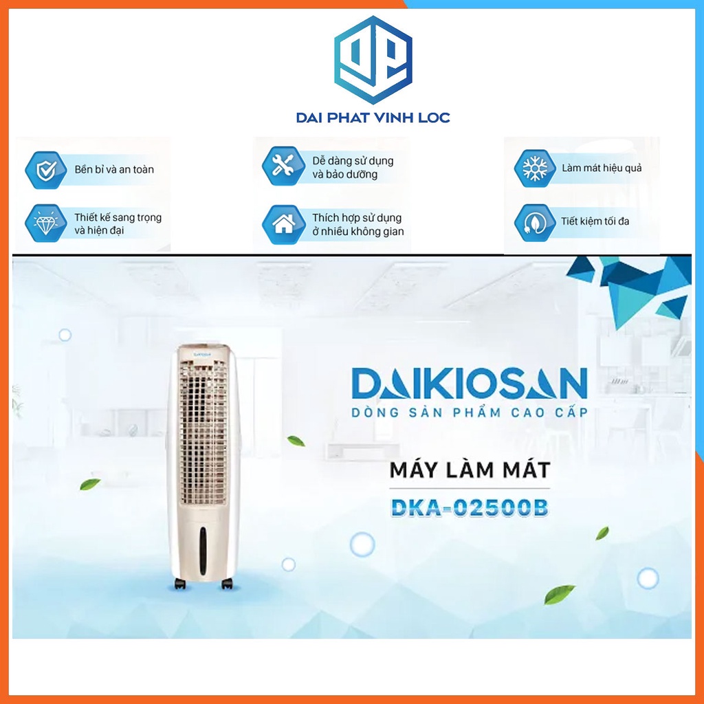 Quạt Điều Hòa Làm Mát Bằng Hơi Nước Daikiosan DKA-02500B - Công Suất 160W -30L- Hàng Chính Hãng - Bảo Hành 12 Tháng