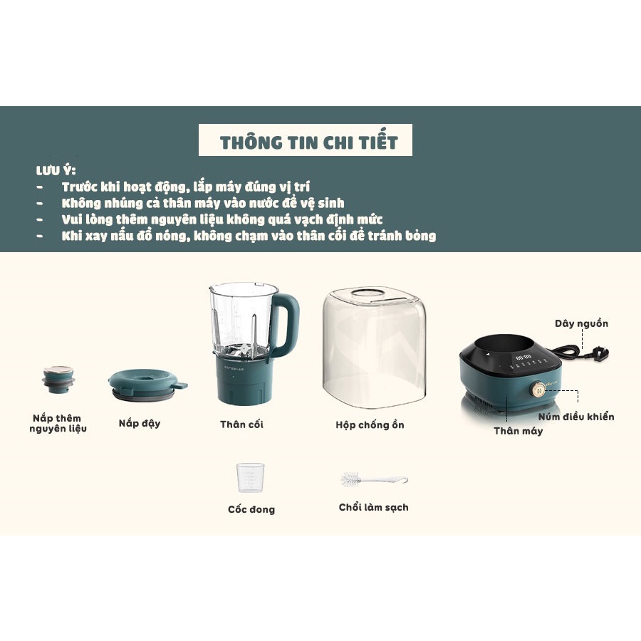 Máy làm sữa hạt Bear 1.L chống ồn cao cấp, Xay nấu sữa hạt, Xay sinh tố đa năng, HomeMart – Hàng chính hãng BH 18 tháng