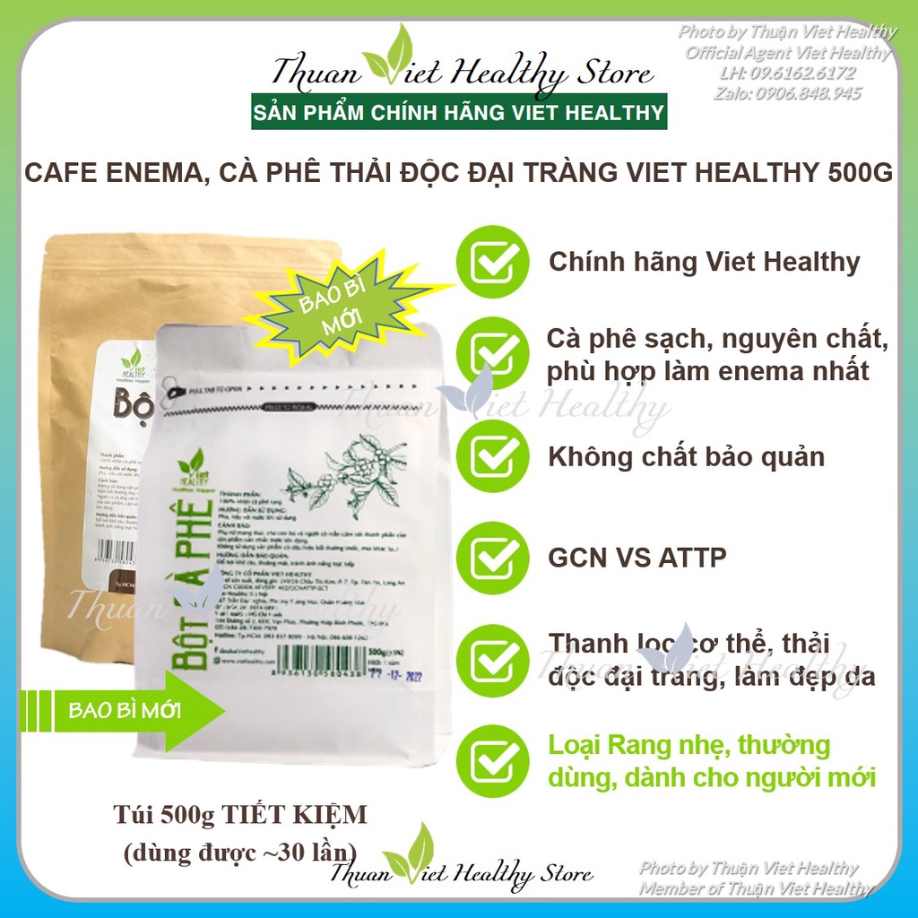 Cà phê VIET HEALTHY 500g cà phê hữu cơ thải độc đại tràng để thụt tháo đại tràng dùng cà phê gerson enema việt healthy