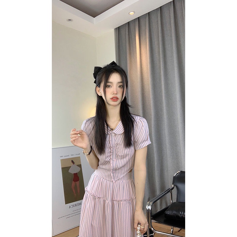 Set Áo Sơ Mi Và Chân Váy Caro Phong Cách Retro Thời Trang Cho Nữ