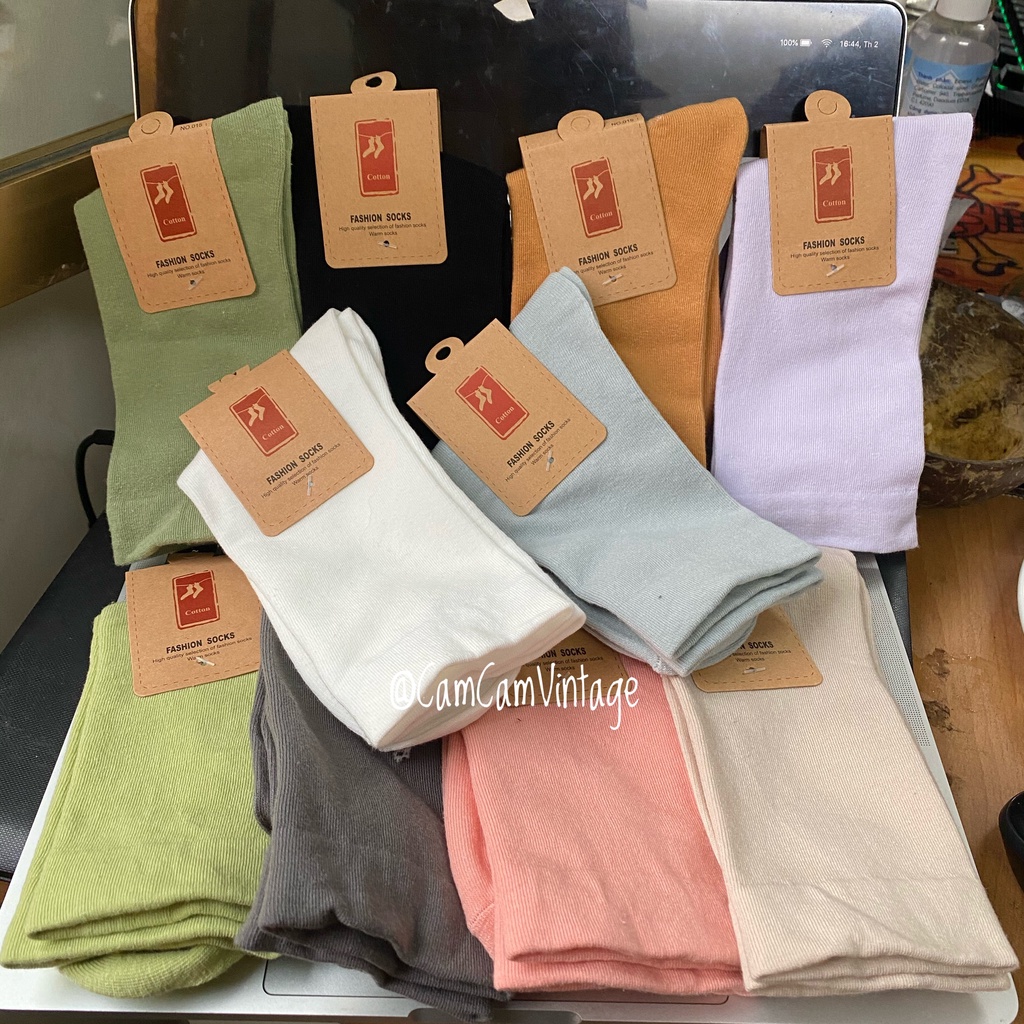 Tất Cao Cổ Nam Nữ Vớ Cao Cổ Nữ Nam Màu Pastel Vintage Maxshopdoc Chất Cotton Mịn Tất Vớ Cổ Cao Nữ Vớ Cao Cổ Cao Cấp