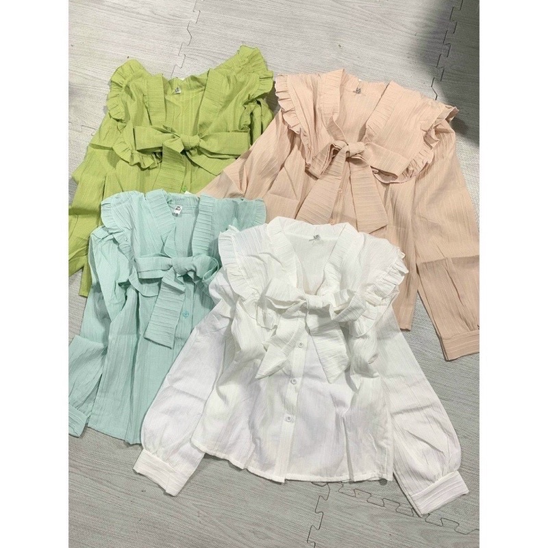ÁO KIỂU TAY DÀI NƠ BÈO CHẤT ĐỦI DẸP - Áo sơ mi thắt nơ xnh 🎀