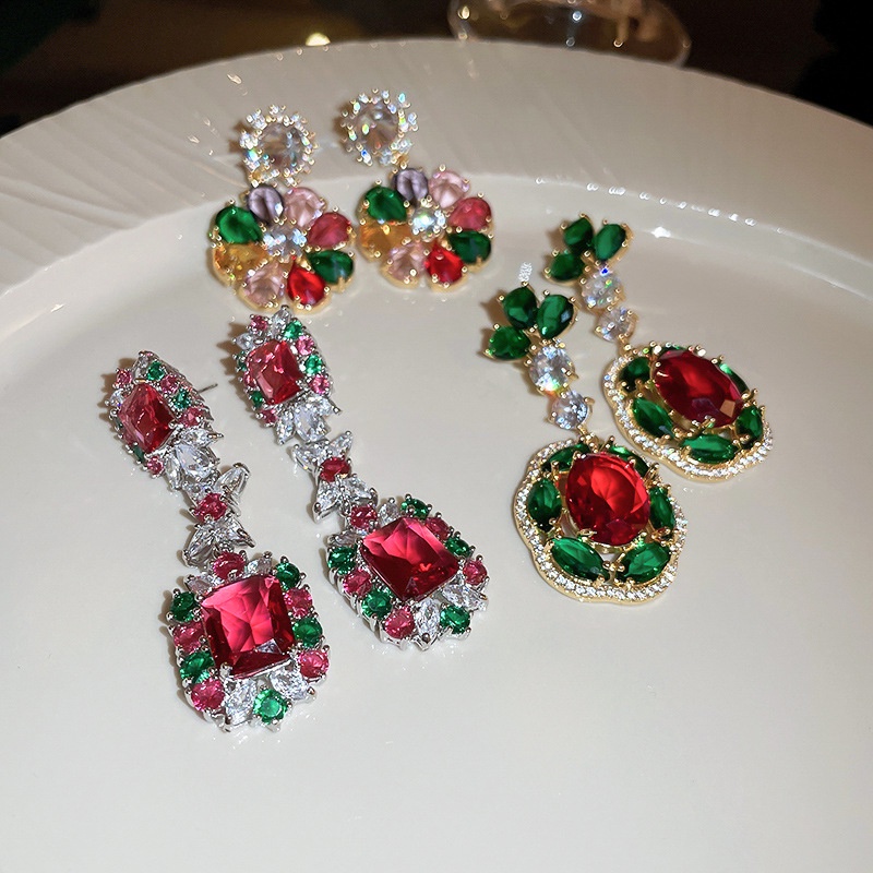 Bông Tai Hình Hoa Đính Đá Zircon Nhiều Màu Thời Trang Cao Cấp Sang Trọng