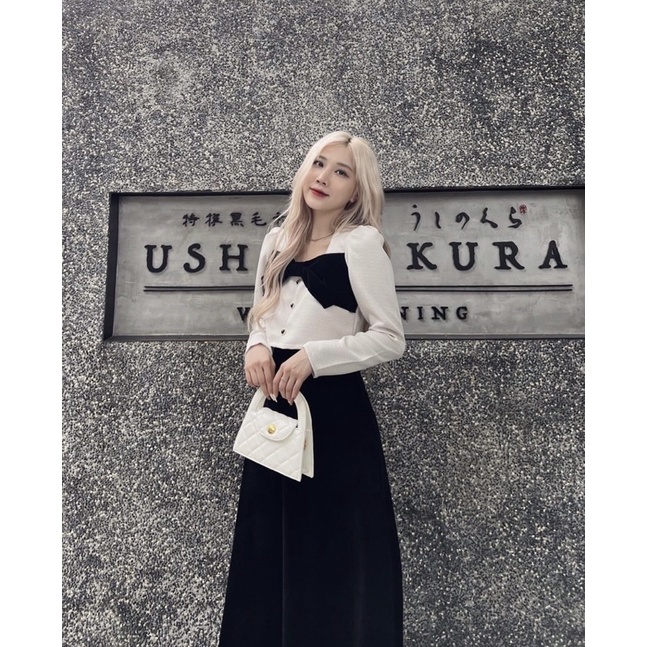 SET ÁO CROPTOP KÈM NƠ MIX CHÂN VÁY DÀI SACKNM