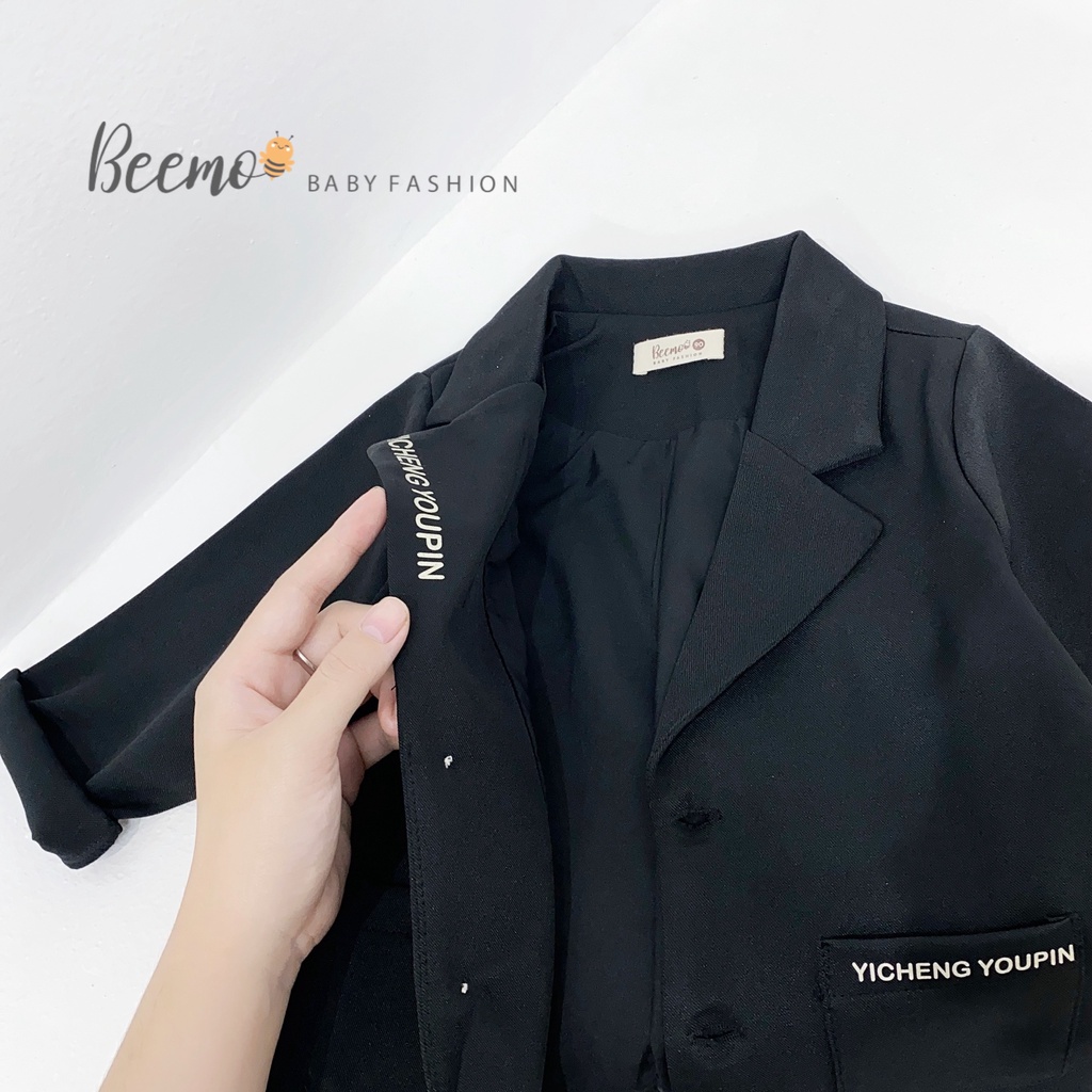 Bộ vest in chữ cho bé trai Beemo,Chất liệu tech Hàn mềm mịn cao cấp,hai màu cực tây B257