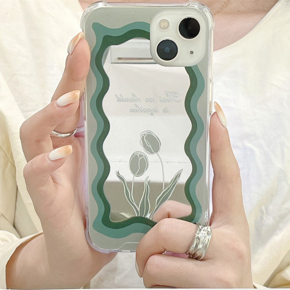 Ốp Điện Thoại TPU Mềm Chống Sốc Tráng Gương Họa Tiết Hoa Tulip Cho IPhone 14 13 12 11 Pro Max XS XR 8 7 Plus