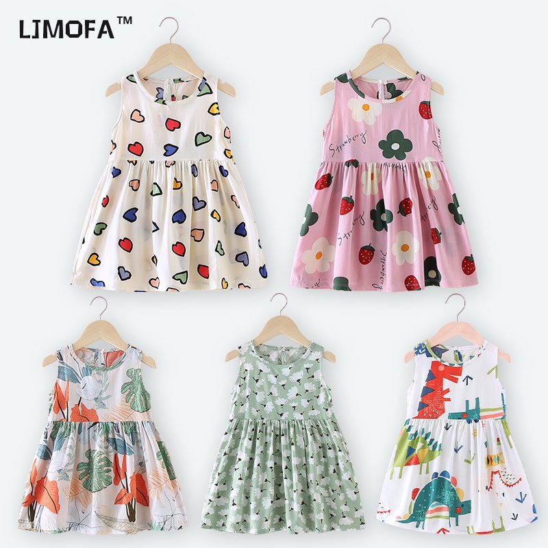 LJMOFA KIDS Váy Trẻ Em 2-8T Năm Cô Gái Mùa Hè Dễ Thương Váy Dầy Màu Sắc Hoa Vỡ Phim Hoạt Hình Khủng Long Nhiều Phong Cách Lựa Chọn