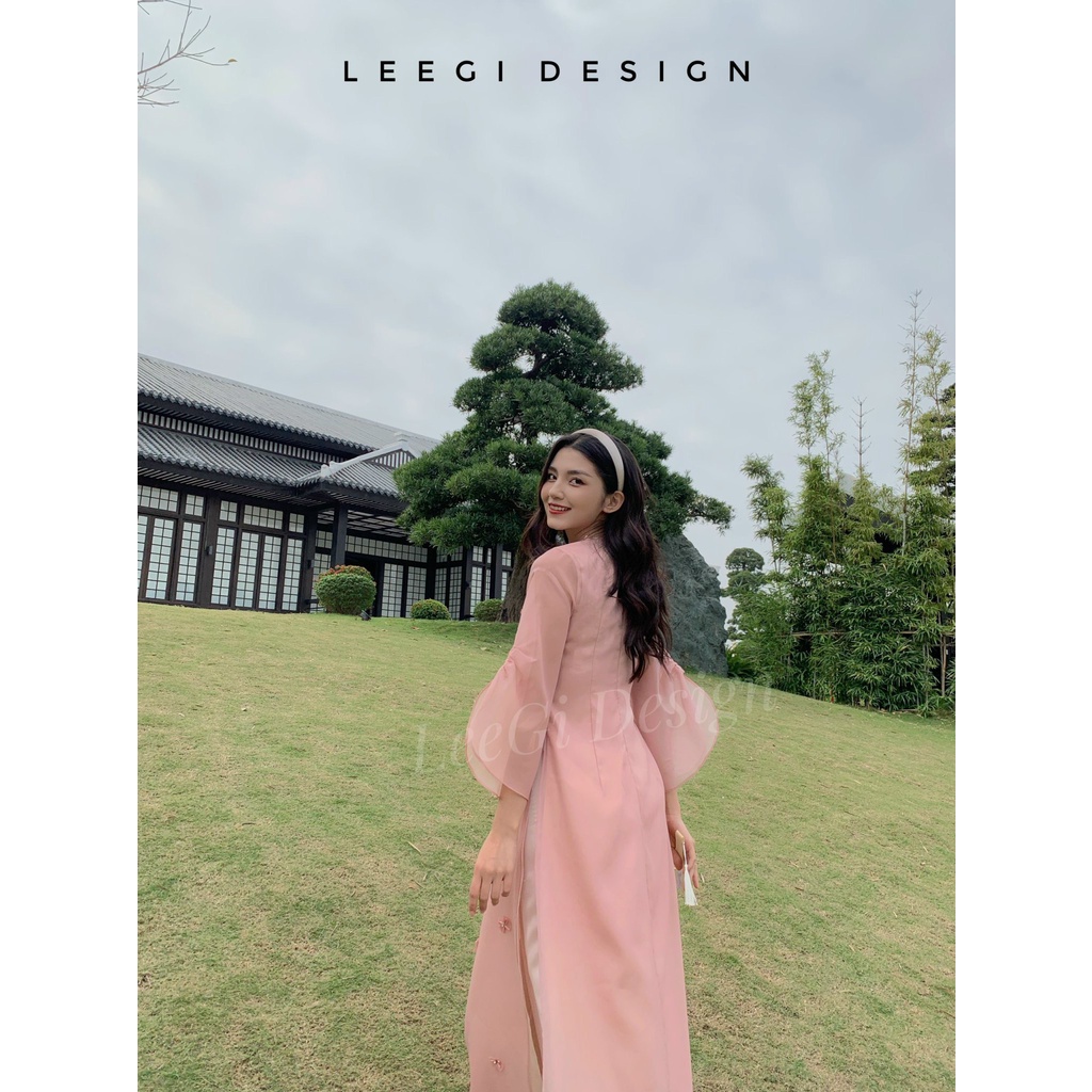 Áo dài nơ dài tay LeeGi Design chất liệu tơ óng cao cấp, phong cách thanh lịch sang trọng