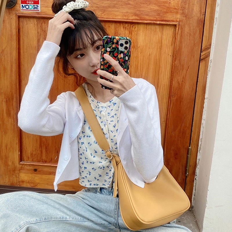 Mischa Túi Đeo Vai Da PU Màu Trơn Phong Cách retro Thời Trang