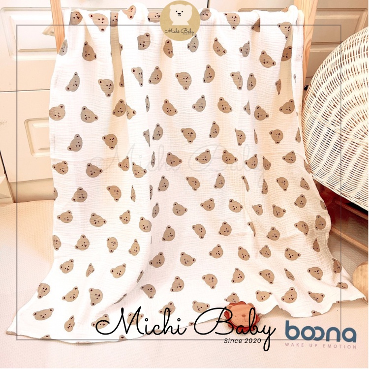 Khăn Tắm 2 Lớp Muslin An Toàn Cho Bé Sơ Sinh Boona Họa Tiết Đáng Yêu Cho Bé Kích Thước Siêu To 90x90cm Michi Baby MC023